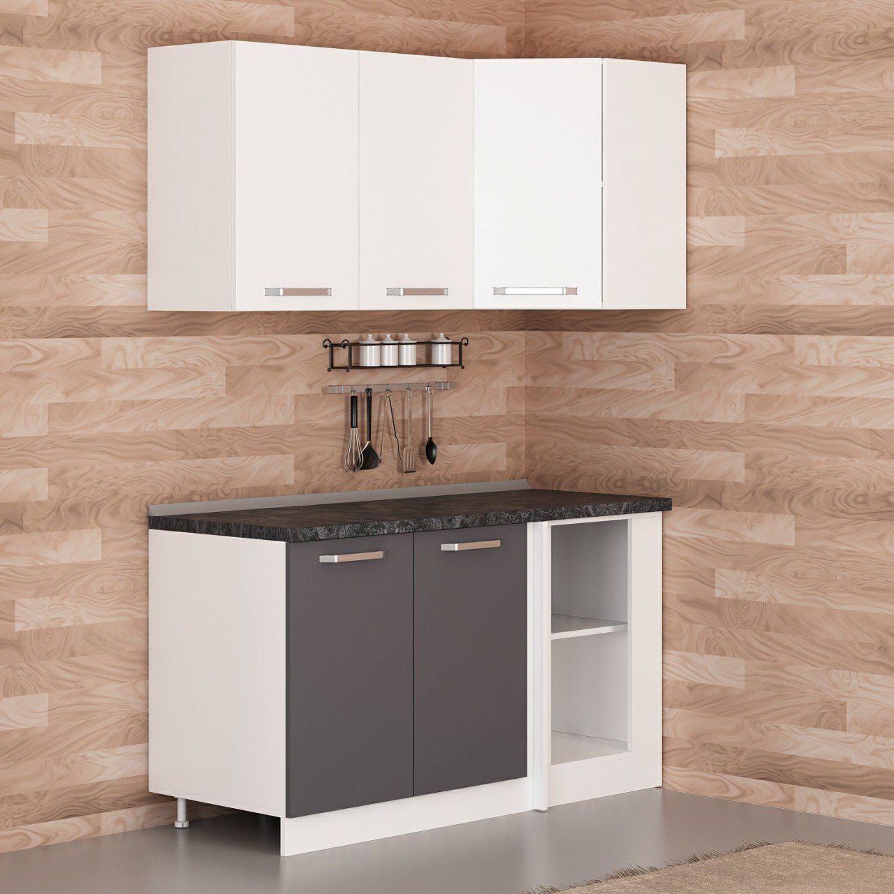 Minar 150Cm Köşe Mutfak Dolabı - Beyaz/Antrasit K150-A1