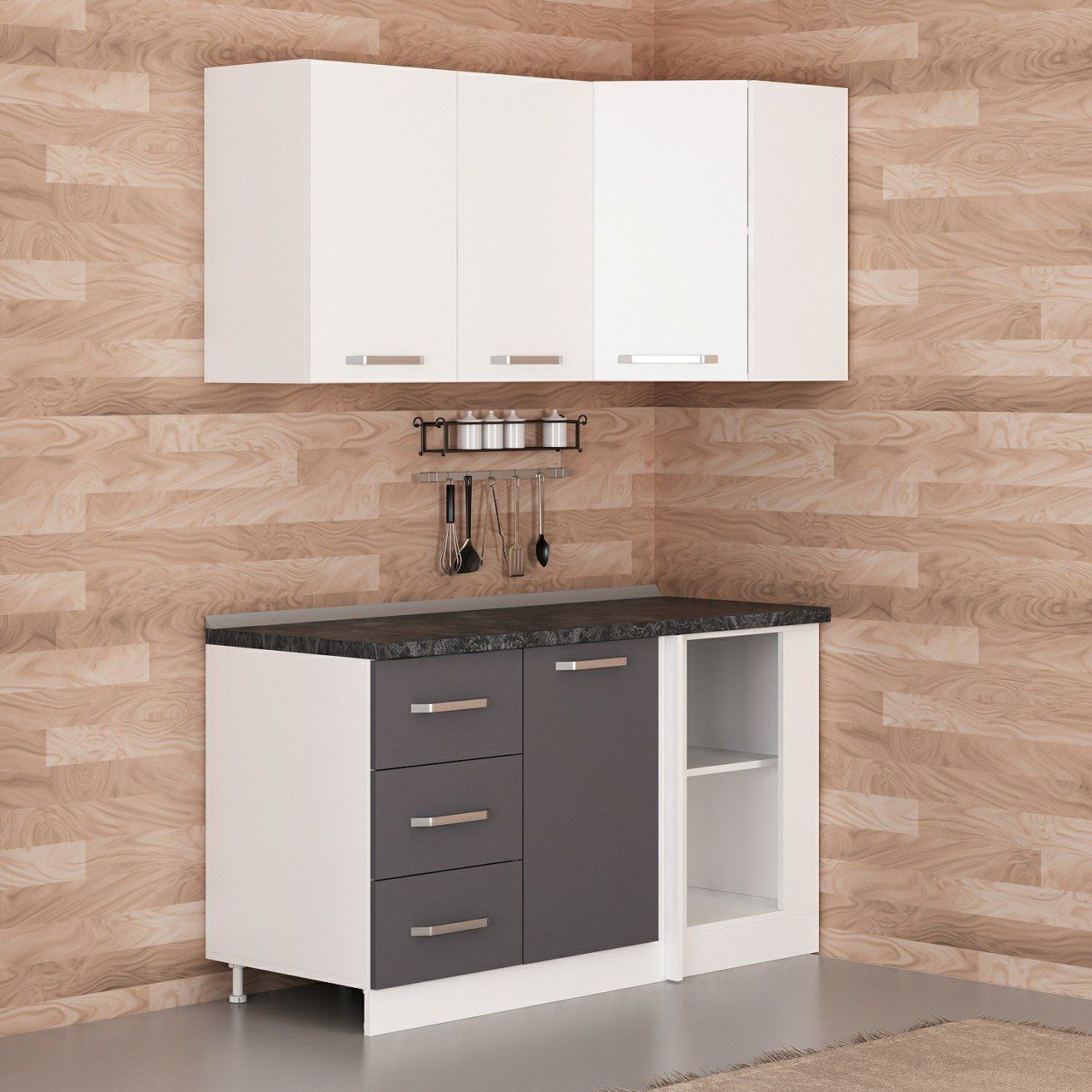 Minar 150Cm Köşe Mutfak Dolabı - Beyaz/Antrasit K150-A3