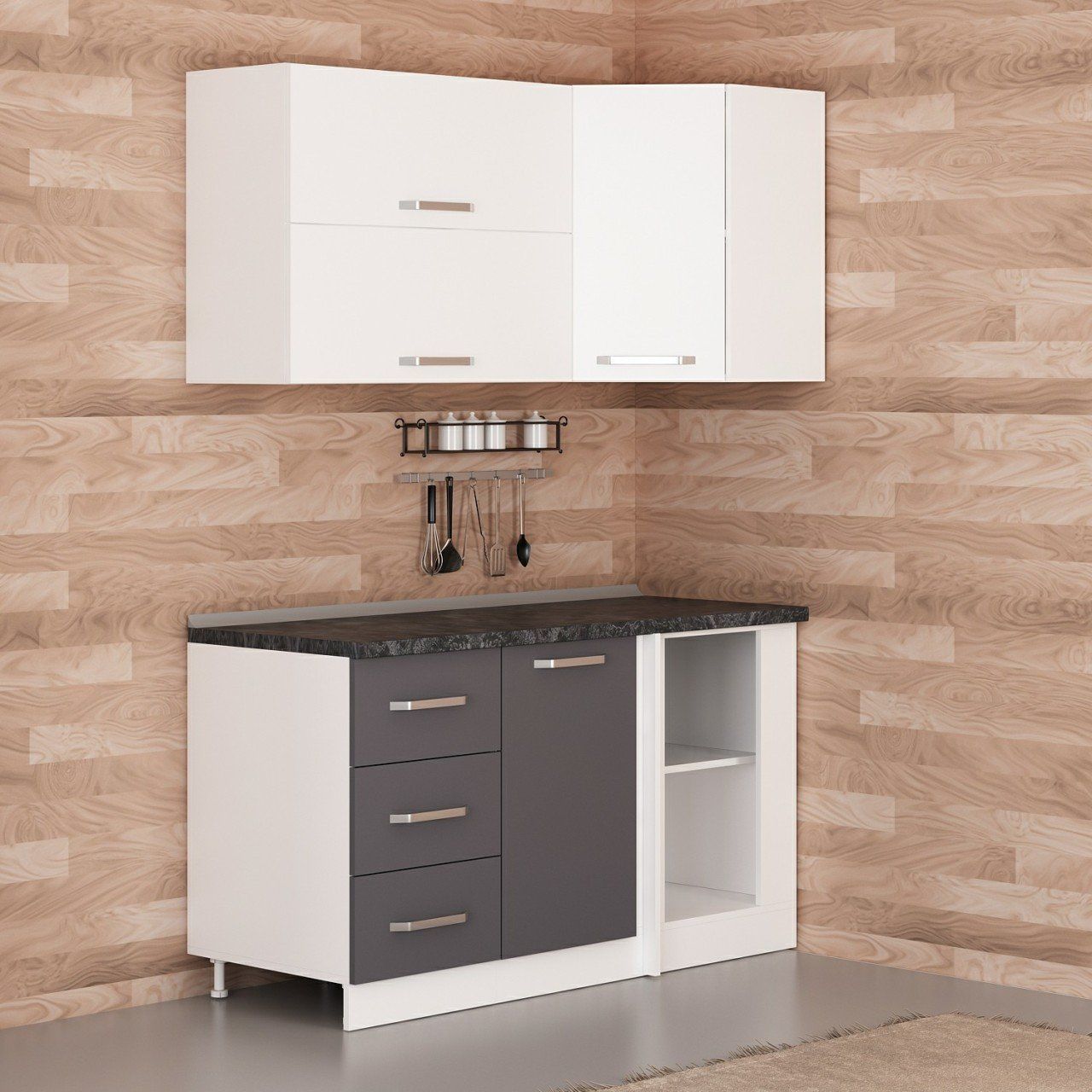 Minar 150Cm Köşe Mutfak Dolabı - Beyaz/Antrasit K150-A4