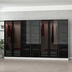 Minar Kale 7 Cam Kapaklı 4 Çekmeceli Dolap - Beyaz/Siyah