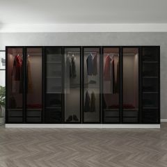 Minar Kale 8 Cam Kapaklı 4 Çekmeceli Dolap - Beyaz/Siyah