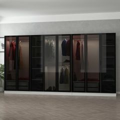 Minar Kale 8 Cam Kapaklı 4 Çekmeceli Dolap - Beyaz/Siyah