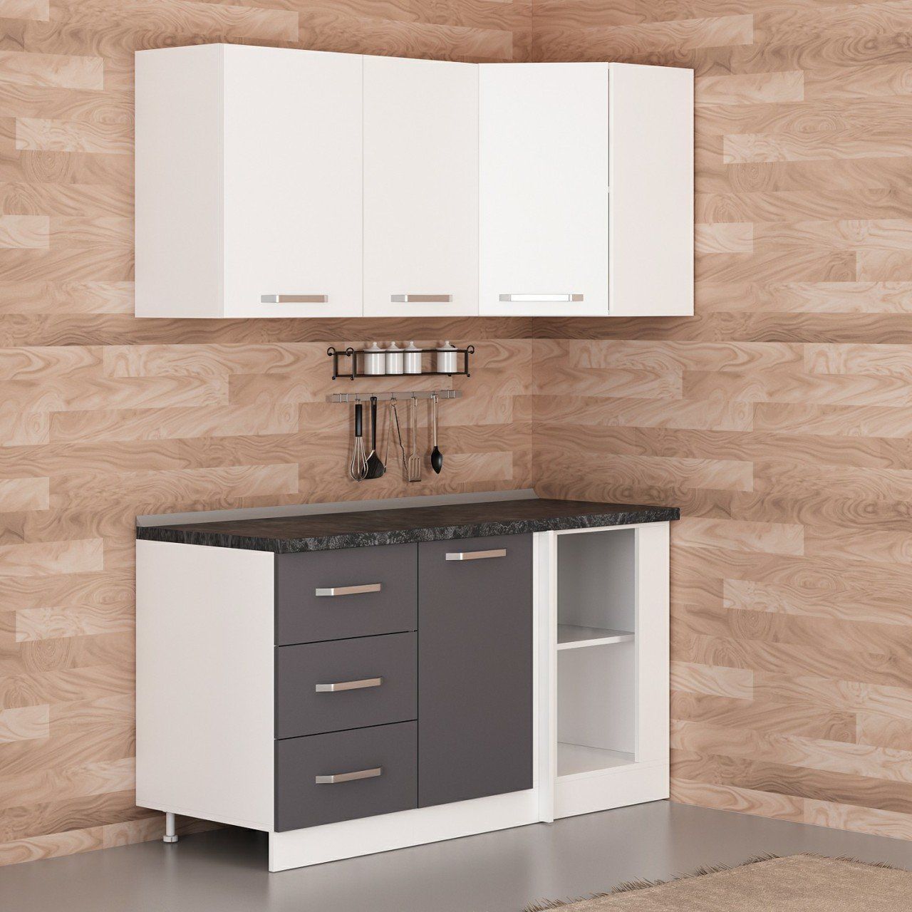 Minar 155Cm Köşe Mutfak Dolabı - Beyaz/Antrasit K155-A2