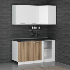 Minar 155Cm Köşe Mutfak Dolabı - Beyaz/Dore K155-D1