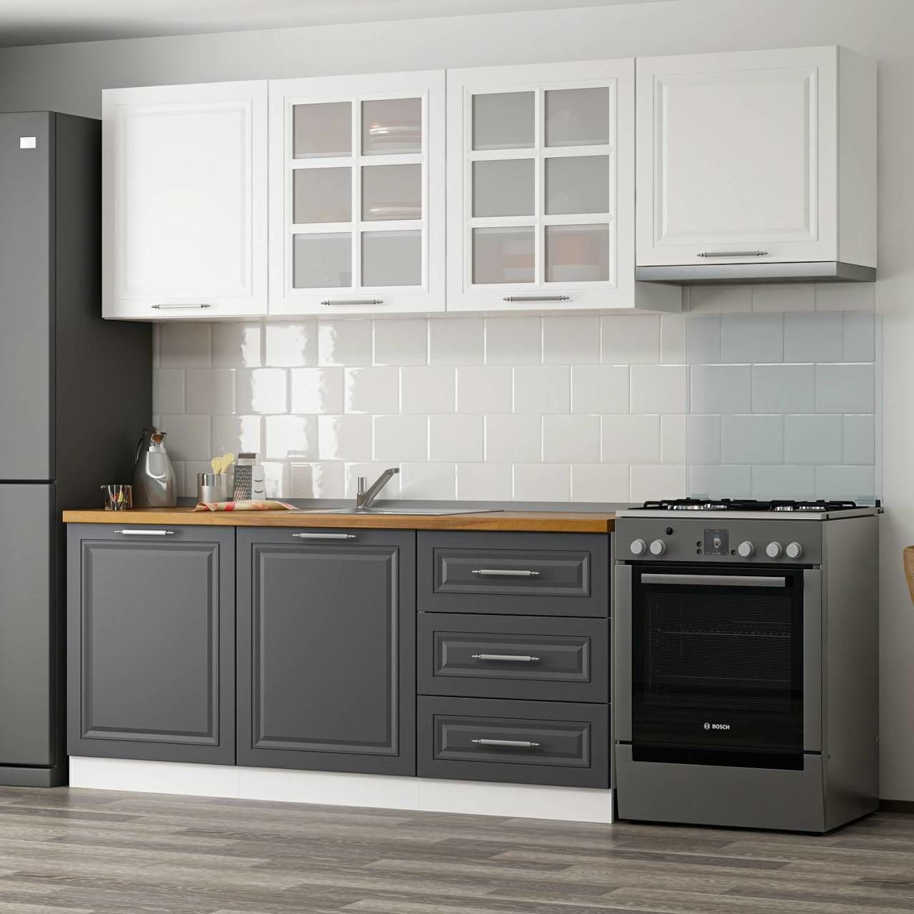 MİNAR 240 CM MEBRAN C MUTFAK DOLABI BEYAZ ANTRASİT 240-MCBA2