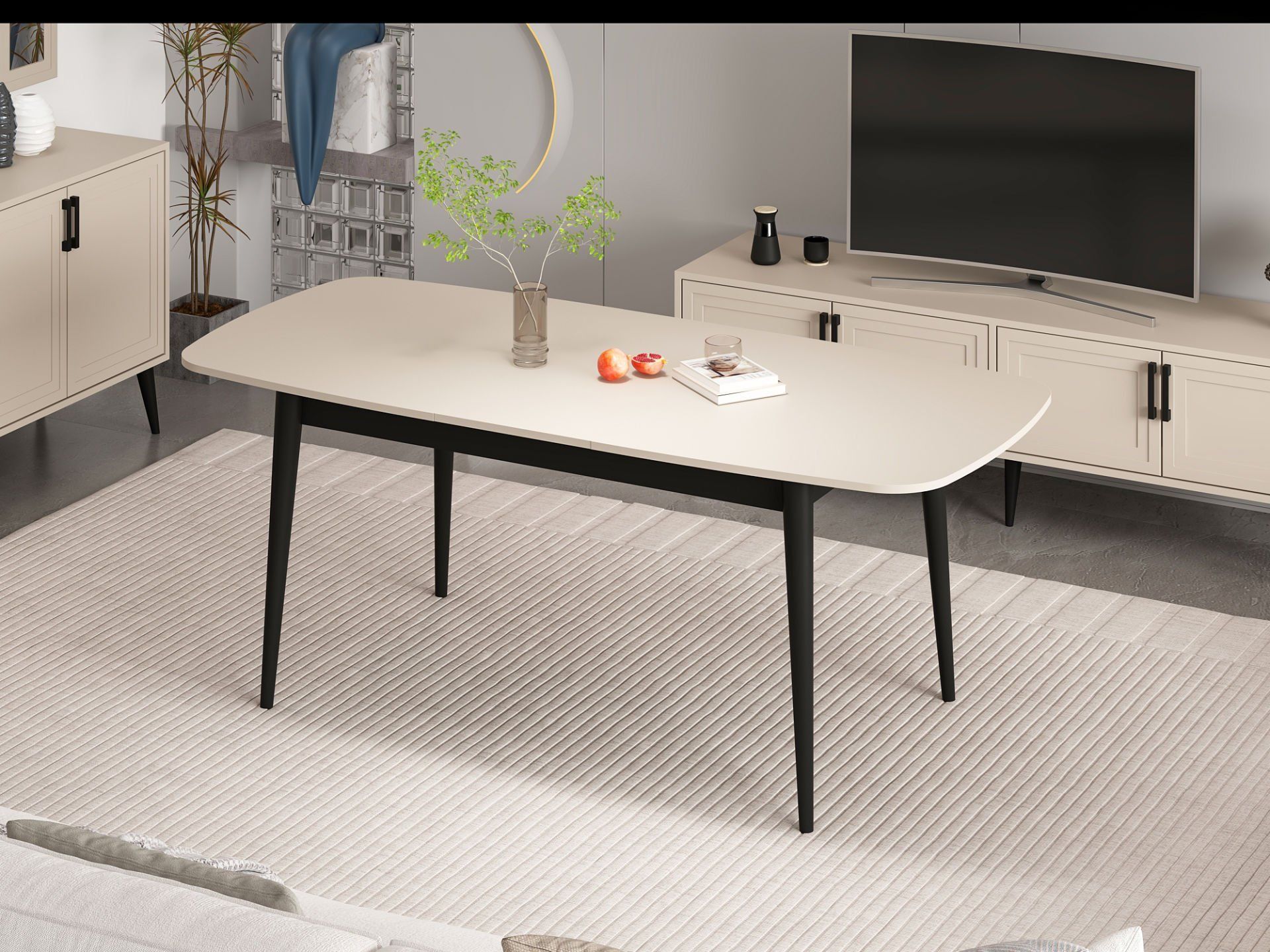 Prime Yemek Masası - Kumtaşı/Siyah Ayak