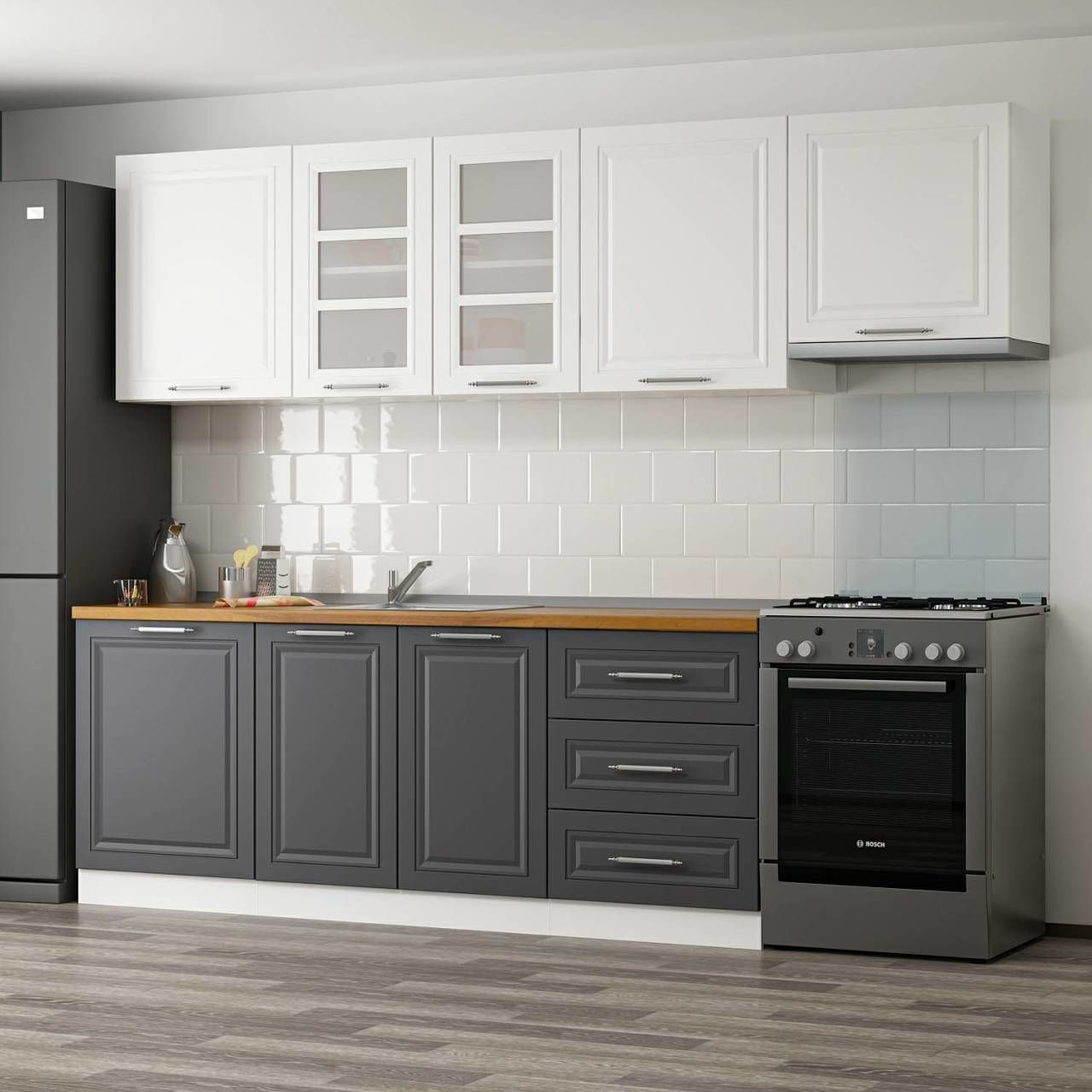 Mi̇nar 270 Cm Mebran C Mutfak Dolabi Beyaz Antrasi̇t 270-mcba2