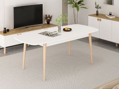 Lotus Bohem Tarz Yemek Masası - Beyaz/Ahşap Ayak