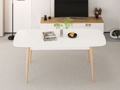 Lotus Bohem Tarz Yemek Masası - Beyaz/Ahşap Ayak