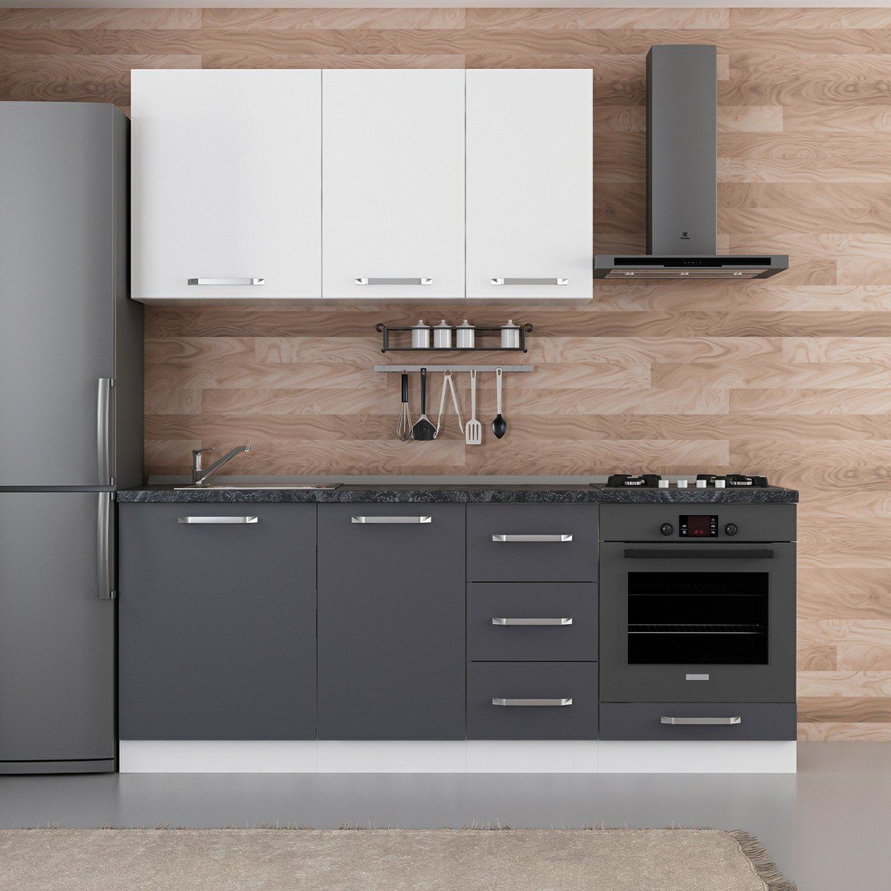 Minar 205 Cm Mutfak Dolabı Beyaz Antrasit 205-A3