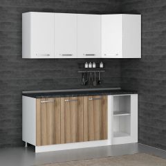 Minar 185Cm Köşe Mutfak Dolabı - Beyaz/Dore K185-D1