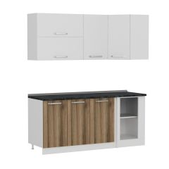 Minar 185Cm Köşe Mutfak Dolabı - Beyaz/Dore K185-D3