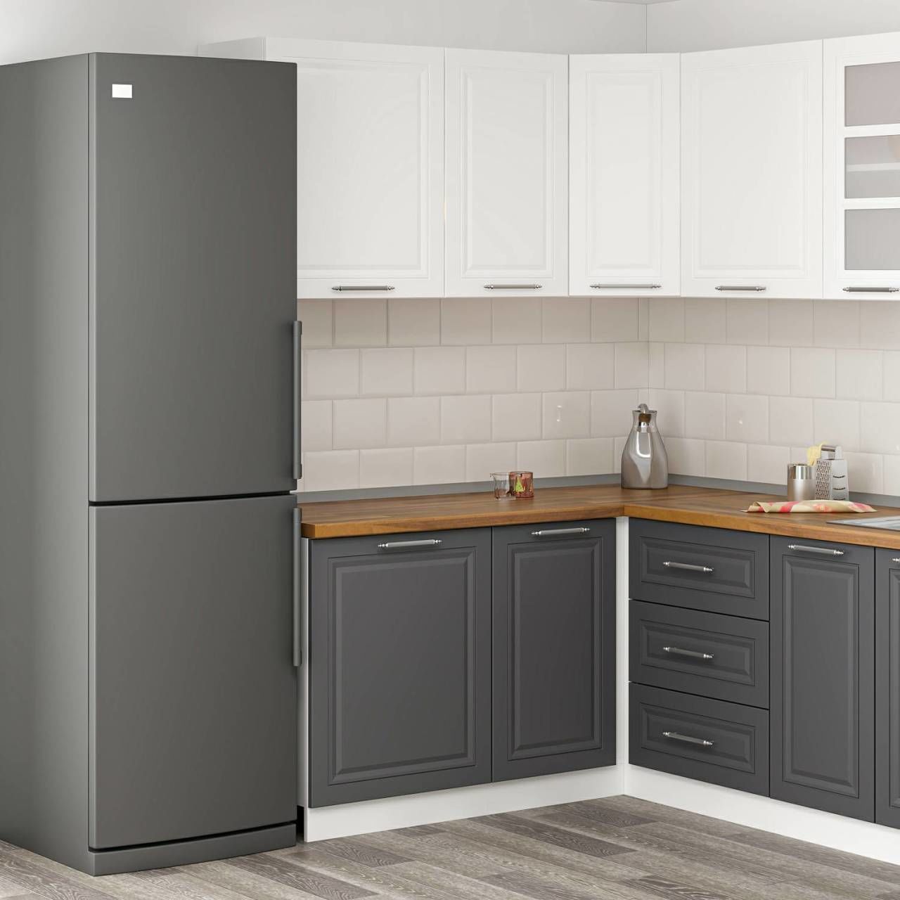 MİNAR 165CM KÖŞE MUTFAK DOLABI BEYAZ ANTRASİT K165-MCBA1