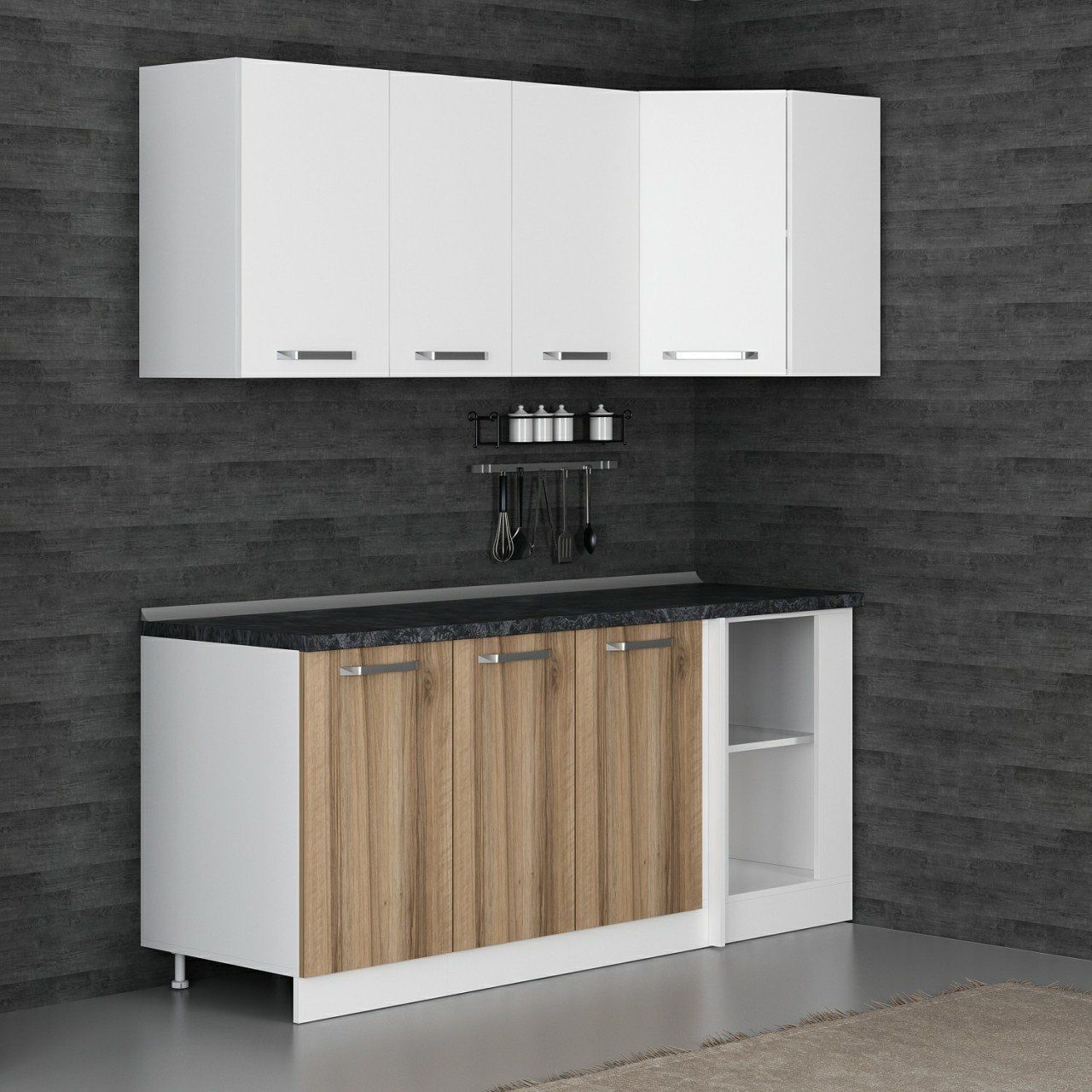 Minar 190Cm Köşe Mutfak Dolabı - Beyaz/Dore K190-D1