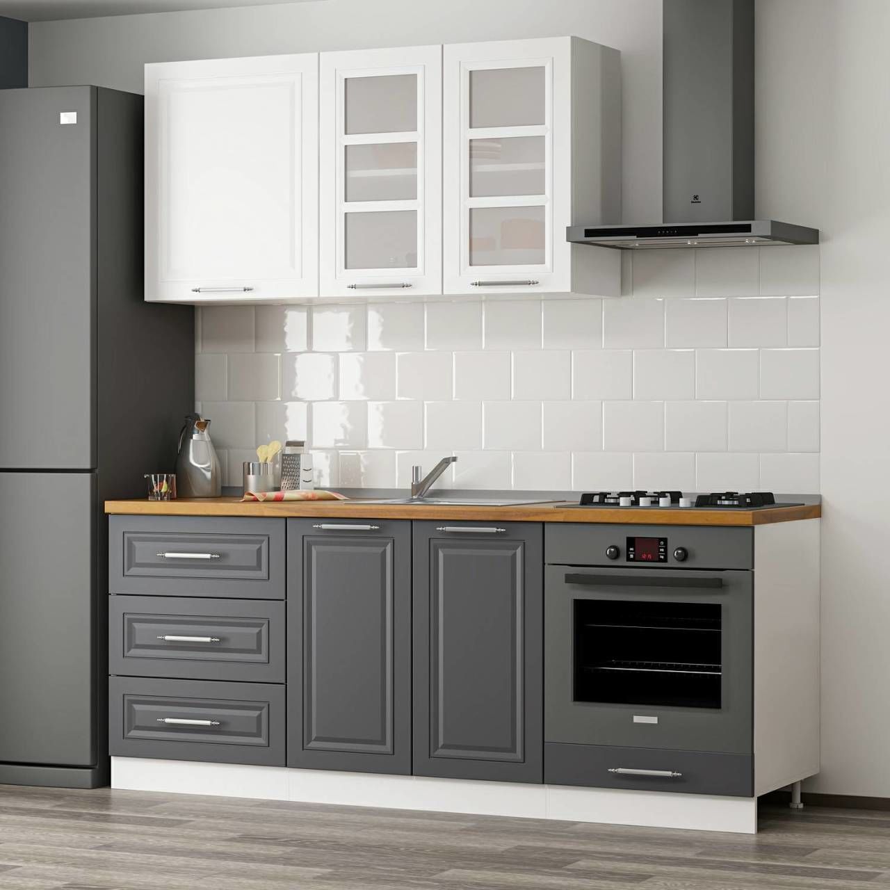 MİNAR 200 CM MEBRAN C MUTFAK DOLABI BEYAZ ANTRASİT 200-MCBA3