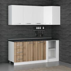 Minar 190Cm Köşe Mutfak Dolabı - Beyaz/Dore K190-D2