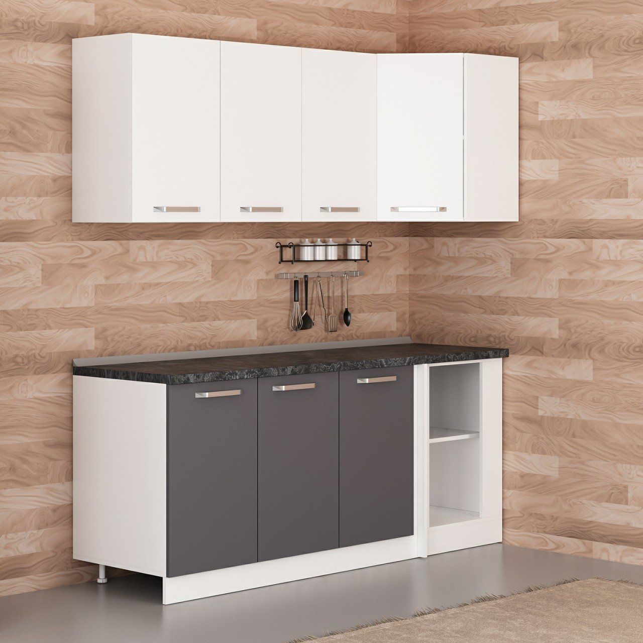 Minar 195Cm Köşe Mutfak Dolabı - Beyaz/Antrasit K195-A2