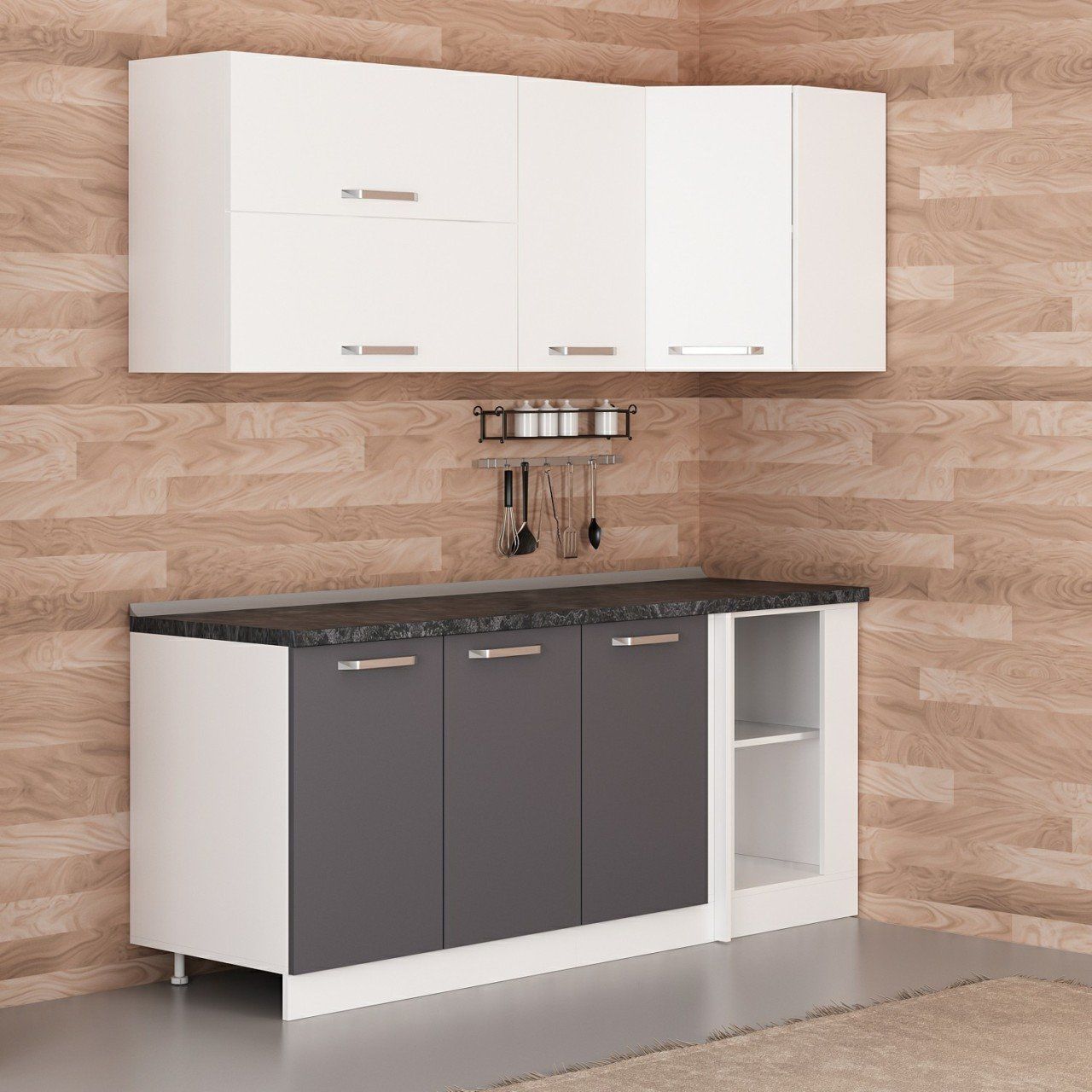 Minar 195Cm Köşe Mutfak Dolabı - Beyaz/Antrasit K195-A3