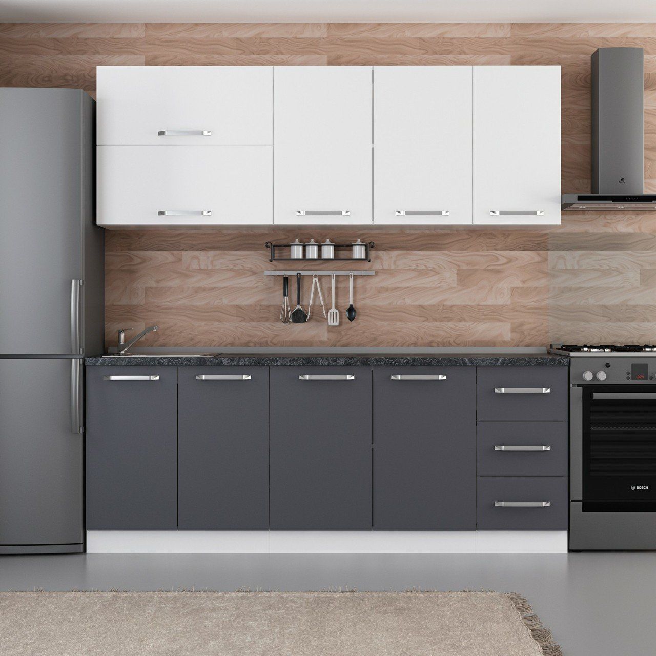 Minar 210 Cm Mutfak Dolabı Beyaz Antrasit 210-A2