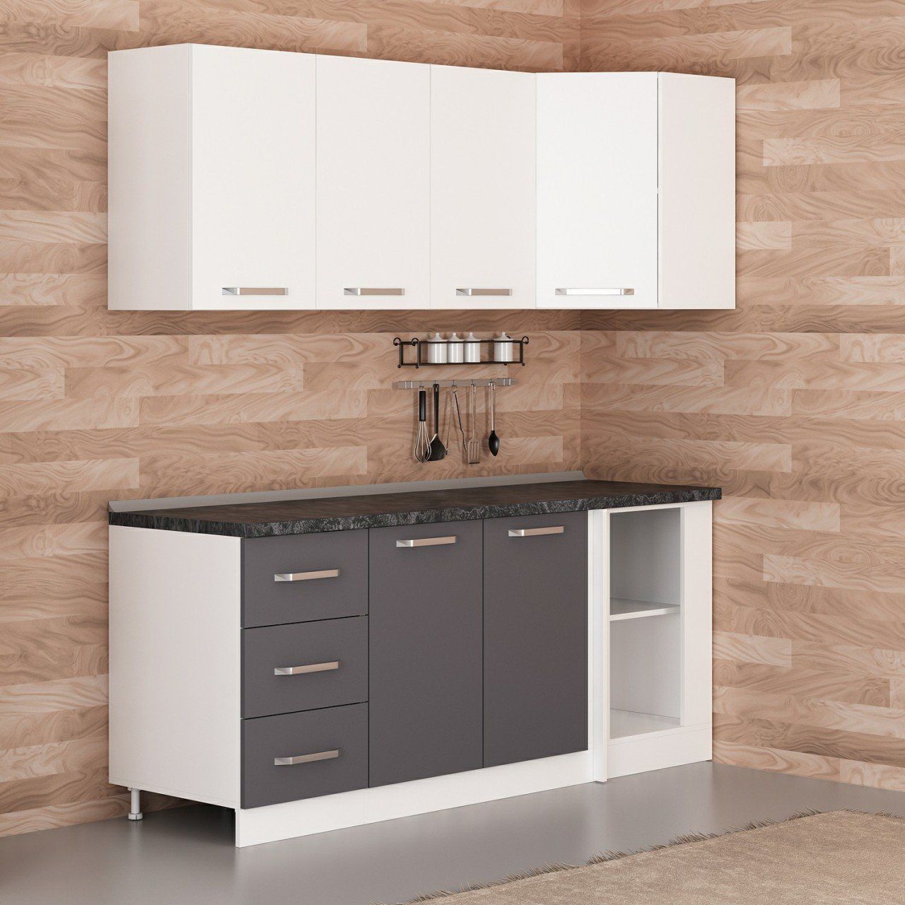 Minar 195Cm Köşe Mutfak Dolabı - Beyaz/Antrasit K195-A4