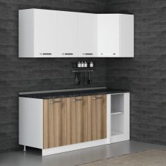 Minar 195Cm Köşe Mutfak Dolabı - Beyaz/Dore K195-D1