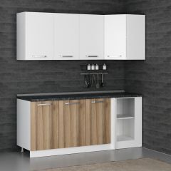 Minar 195Cm Köşe Mutfak Dolabı - Beyaz/Dore K195-D1