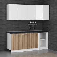 Minar 195Cm Köşe Mutfak Dolabı - Beyaz/Dore K195-D2