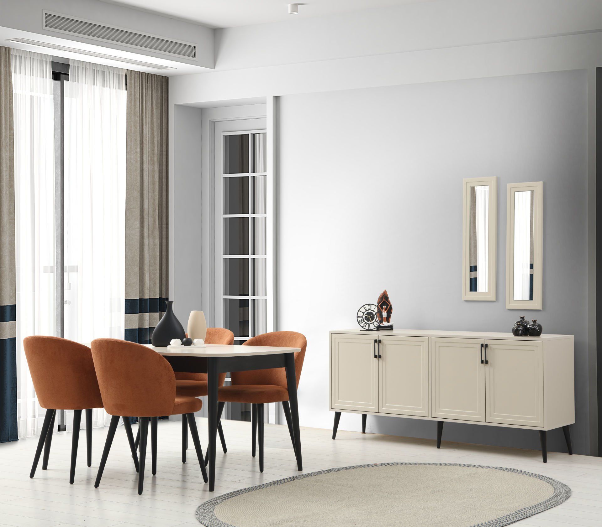 Prime Yemek Odası Takımı - Kumtaşı/Siyah Ayak