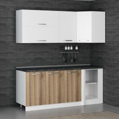 Minar 195Cm Köşe Mutfak Dolabı - Beyaz/Dore K195-D3