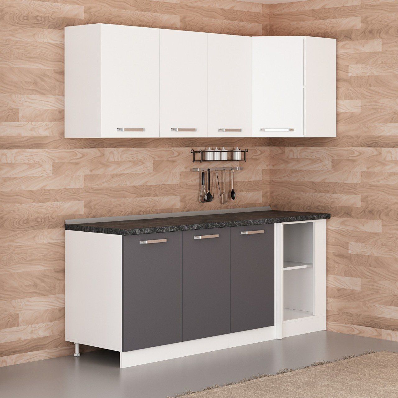 Minar 200Cm Köşe Mutfak Dolabı - Beyaz/Antrasit K200-A1