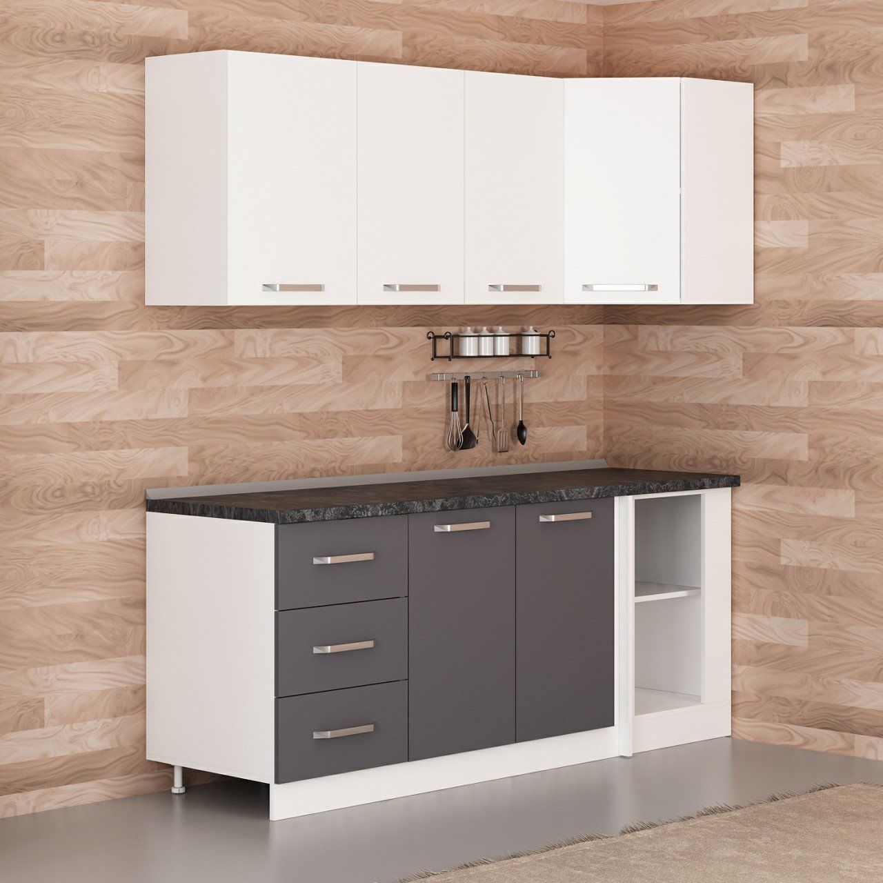 Minar 200Cm Köşe Mutfak Dolabı - Beyaz/Antrasit K200-A2