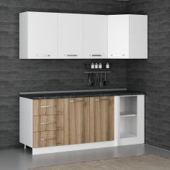 Minar 200Cm Köşe Mutfak Dolabı - Beyaz/Dore K200-D2