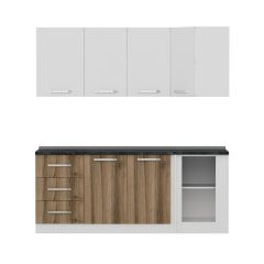 Minar 200Cm Köşe Mutfak Dolabı - Beyaz/Dore K200-D2