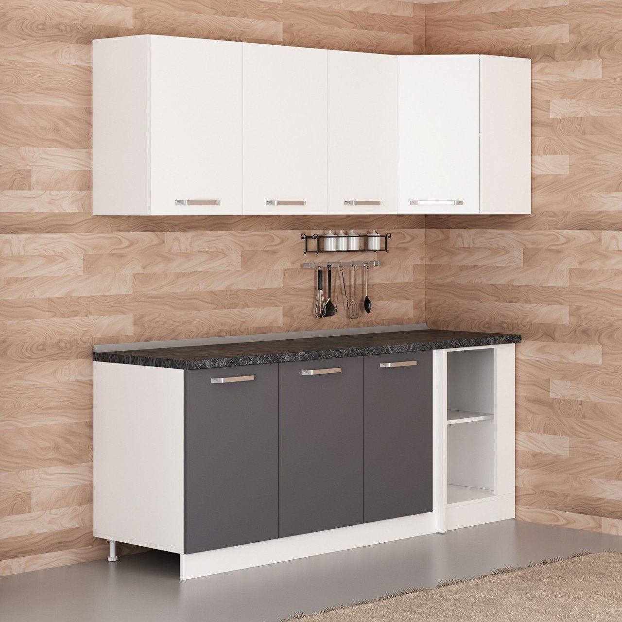 Minar 205Cm Köşe Mutfak Dolabı - Beyaz/Antrasit K205-A1