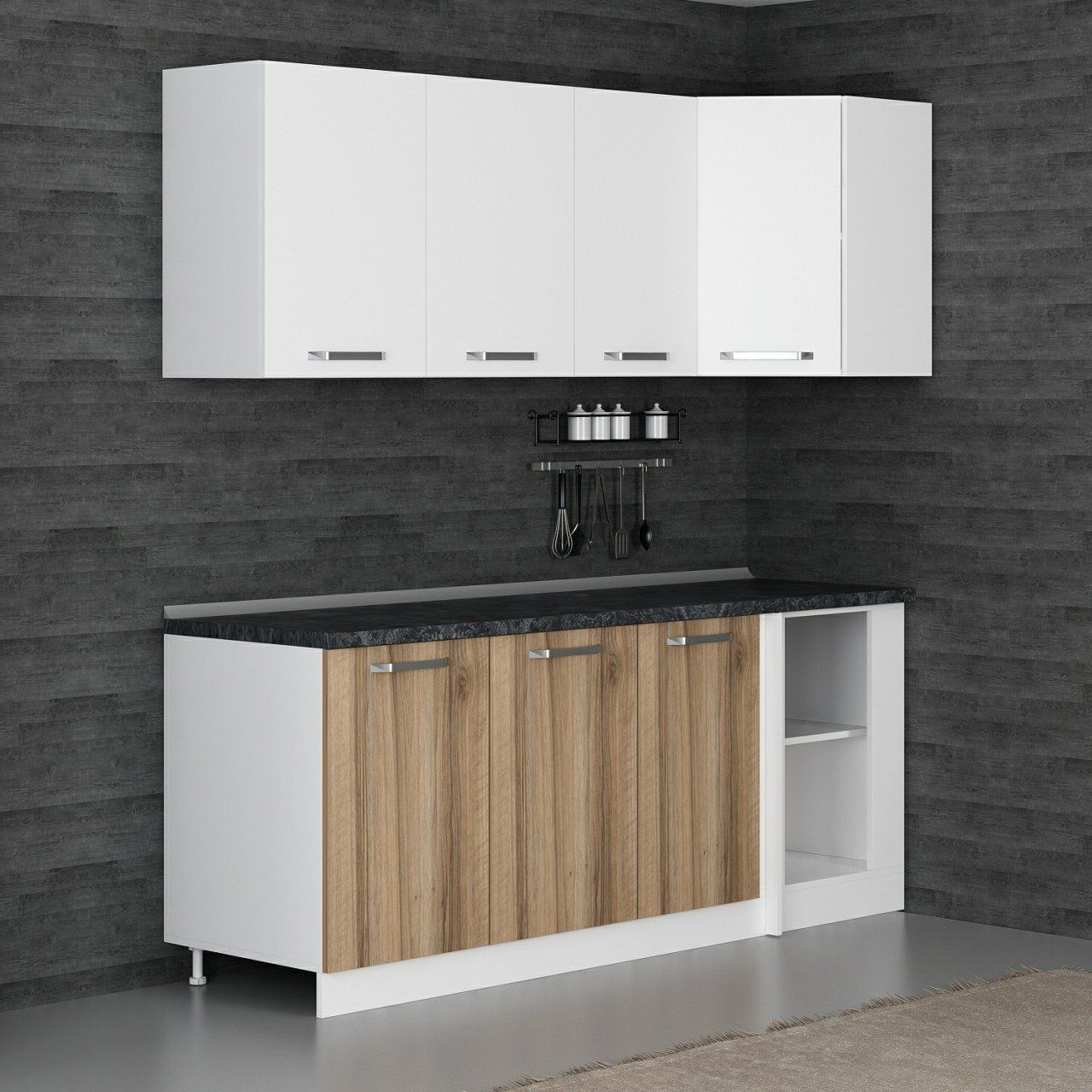 Minar 205Cm Köşe Mutfak Dolabı - Beyaz/Dore K205-D1