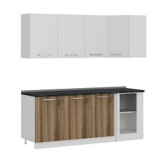 Minar 205Cm Köşe Mutfak Dolabı - Beyaz/Dore K205-D1