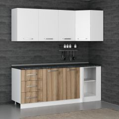 Minar 205Cm Köşe Mutfak Dolabı - Beyaz/Dore K205-D2