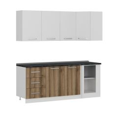 Minar 205Cm Köşe Mutfak Dolabı - Beyaz/Dore K205-D2