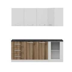 Minar 205Cm Köşe Mutfak Dolabı - Beyaz/Dore K205-D2