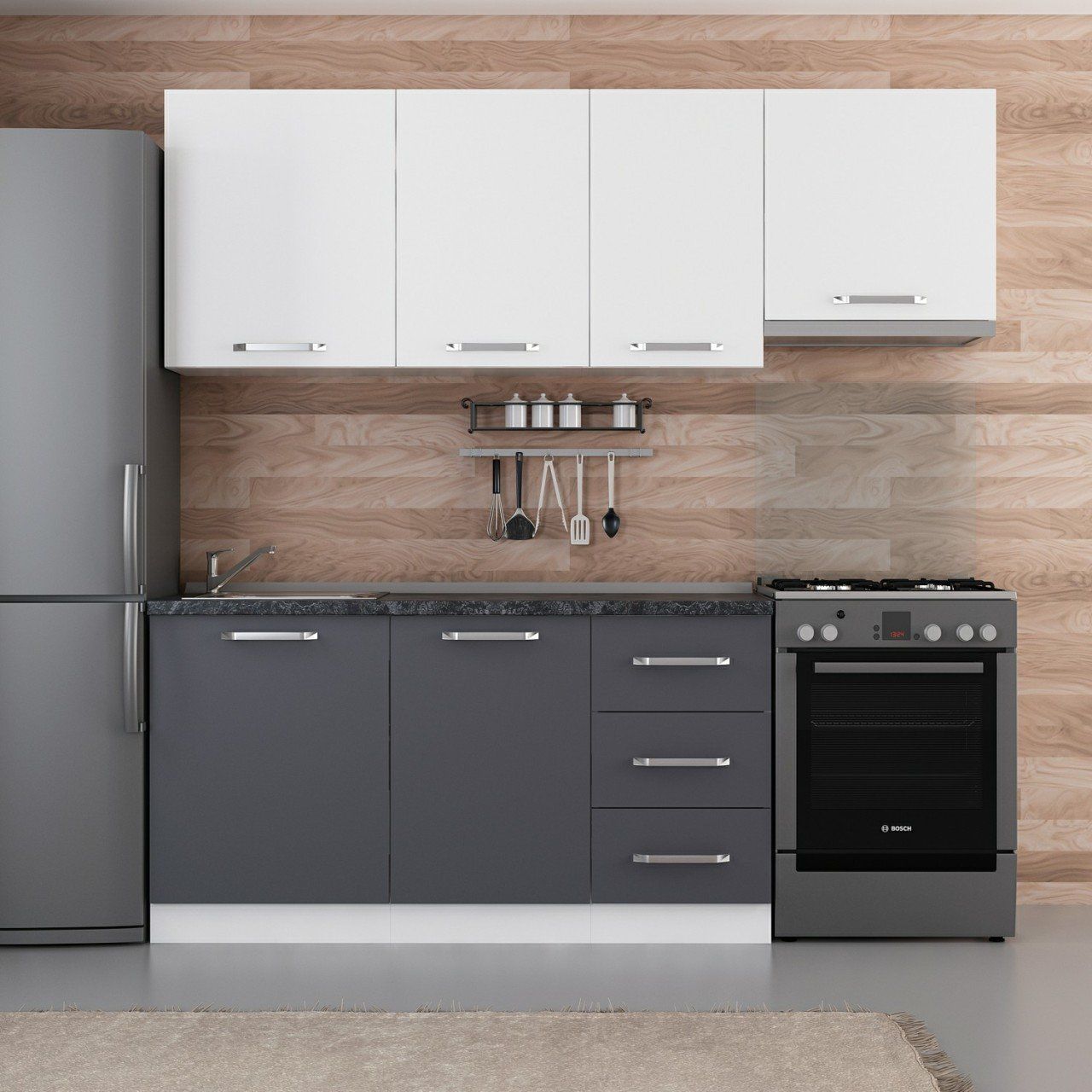 Minar 215 Cm Mutfak Dolabı Beyaz Antrasit 215-A4