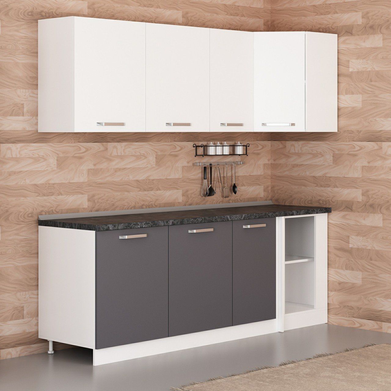 Minar 225Cm Köşe Mutfak Dolabı - Beyaz/Antrasit K225-A1