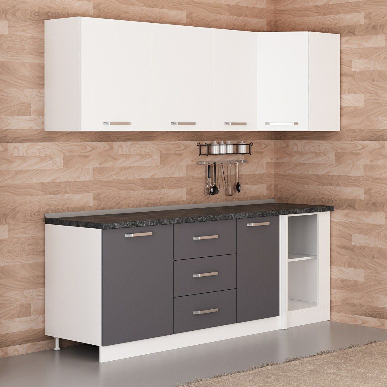 Minar 225Cm Köşe Mutfak Dolabı - Beyaz/Antrasit K225-A3