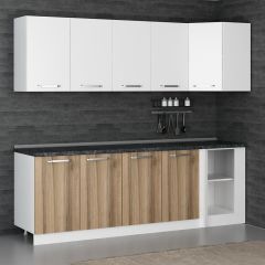 Minar 240Cm Köşe Mutfak Dolabı - Beyaz/Dore K240-D1