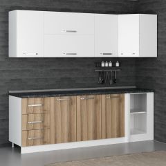 Minar 240Cm Köşe Mutfak Dolabı - Beyaz/Dore K240-D3