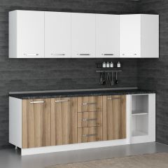 Minar 240Cm Köşe Mutfak Dolabı - Beyaz/Dore K240-D4