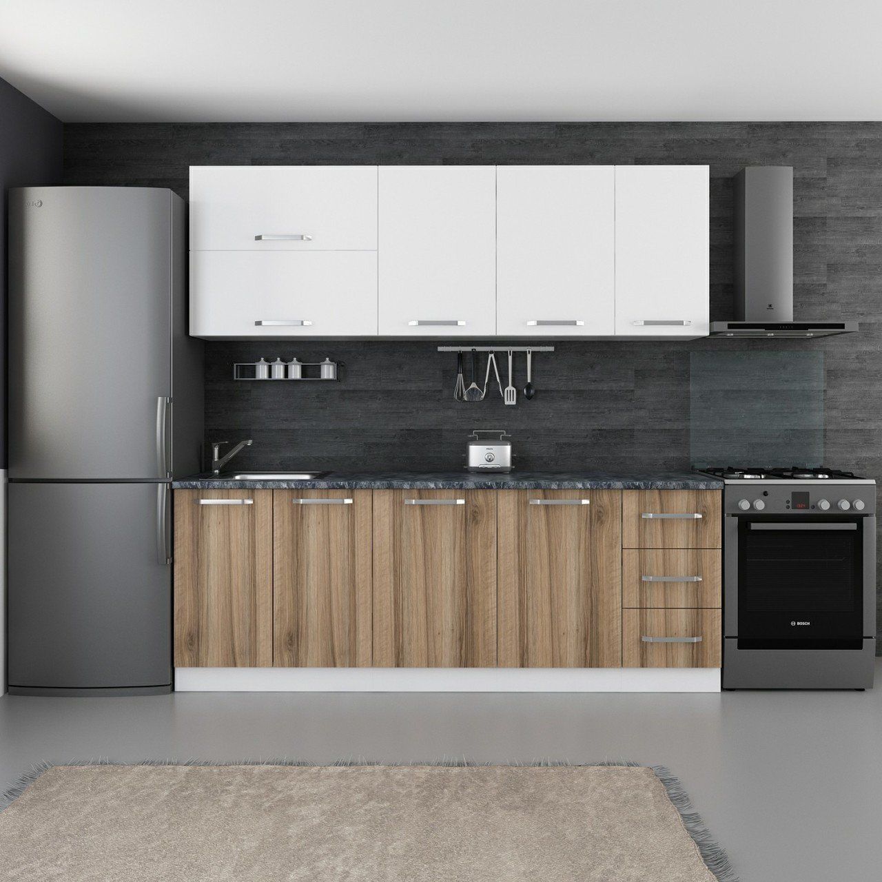 Minar 220 Cm Mutfak Dolabı Beyaz Dore 220-D2