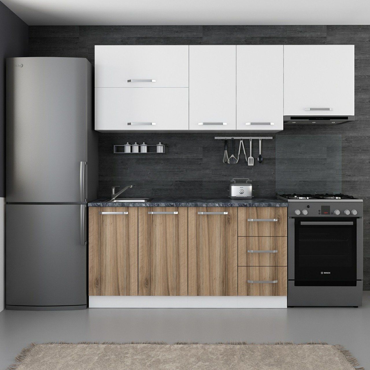 Minar 220 Cm Mutfak Dolabı Beyaz Dore 220-D8