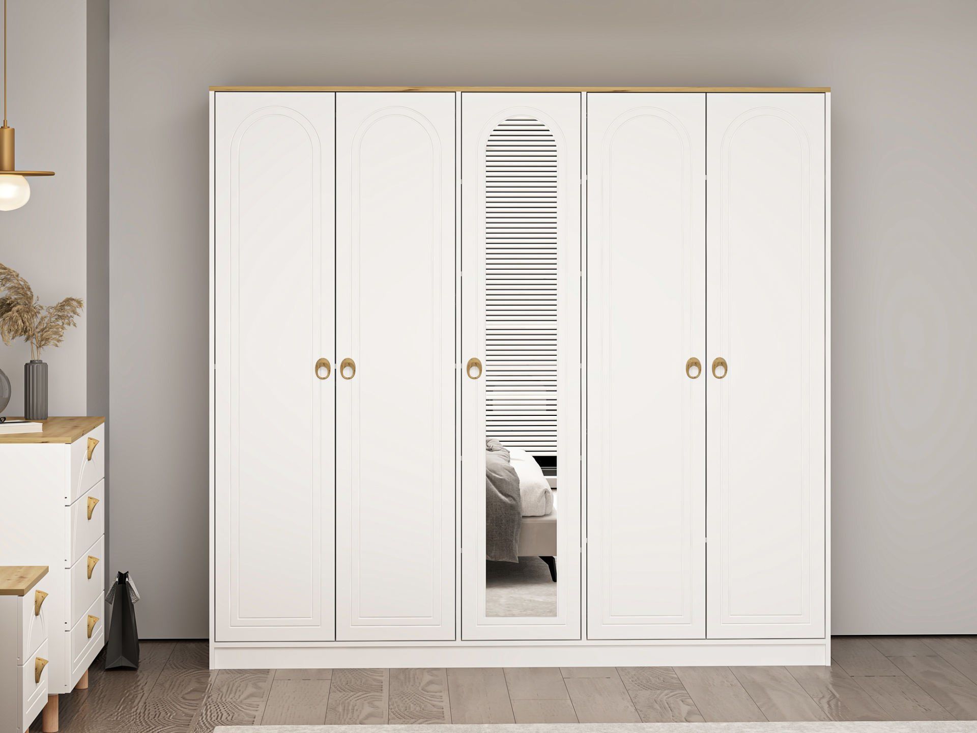 Lotus Bohem Tarz 5 Kapaklı Gardrop - Artisan/Beyaz