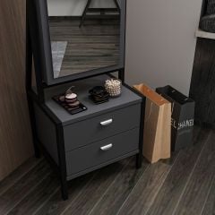 Minar Elegante Aynalı Hareketli Çekmeceli Takı Dolabı - Antrasit/Siyah