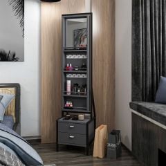 Minar Elegante Aynalı Hareketli Çekmeceli Takı Dolabı - Antrasit/Siyah